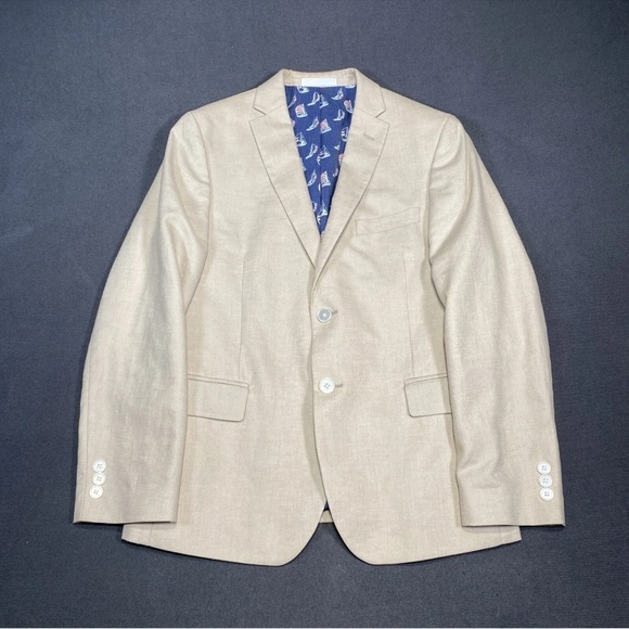 Lauren Ralph Lauren Boys Classic Suit Jacket Blazer Khaki crème tan linen 12R - Picture 2 of 12